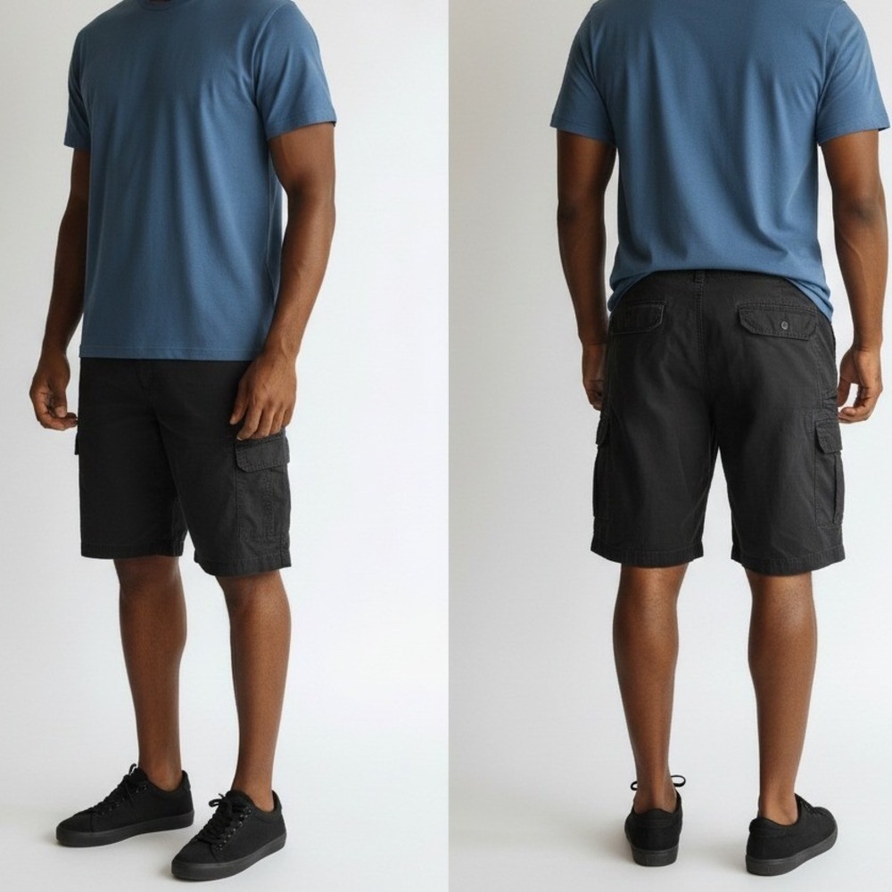 CSG Mens Black Cargo Shorts Size 40 Y2K Utility Gorpcore Multi Pocket Cotton